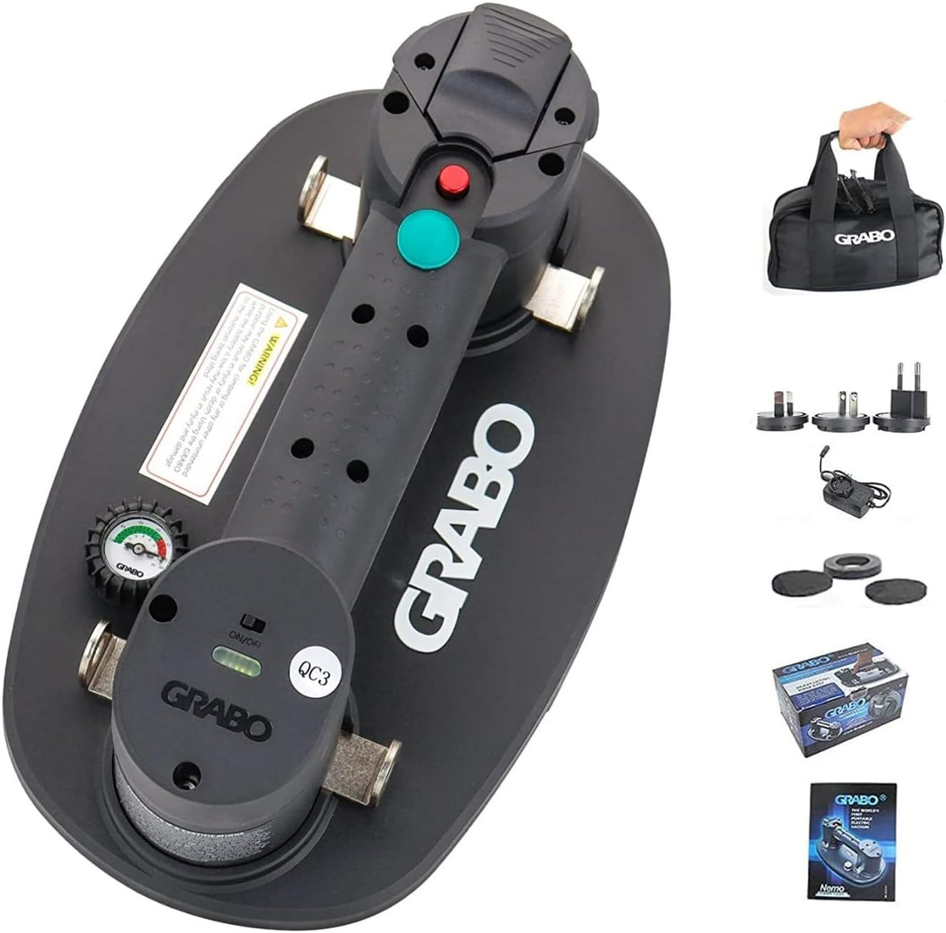 GRABO Nemo Grabo - Elevador eléctrico de ventosa al vacío con capacidad de carga máxima de 375 libras, incluye batería y sello